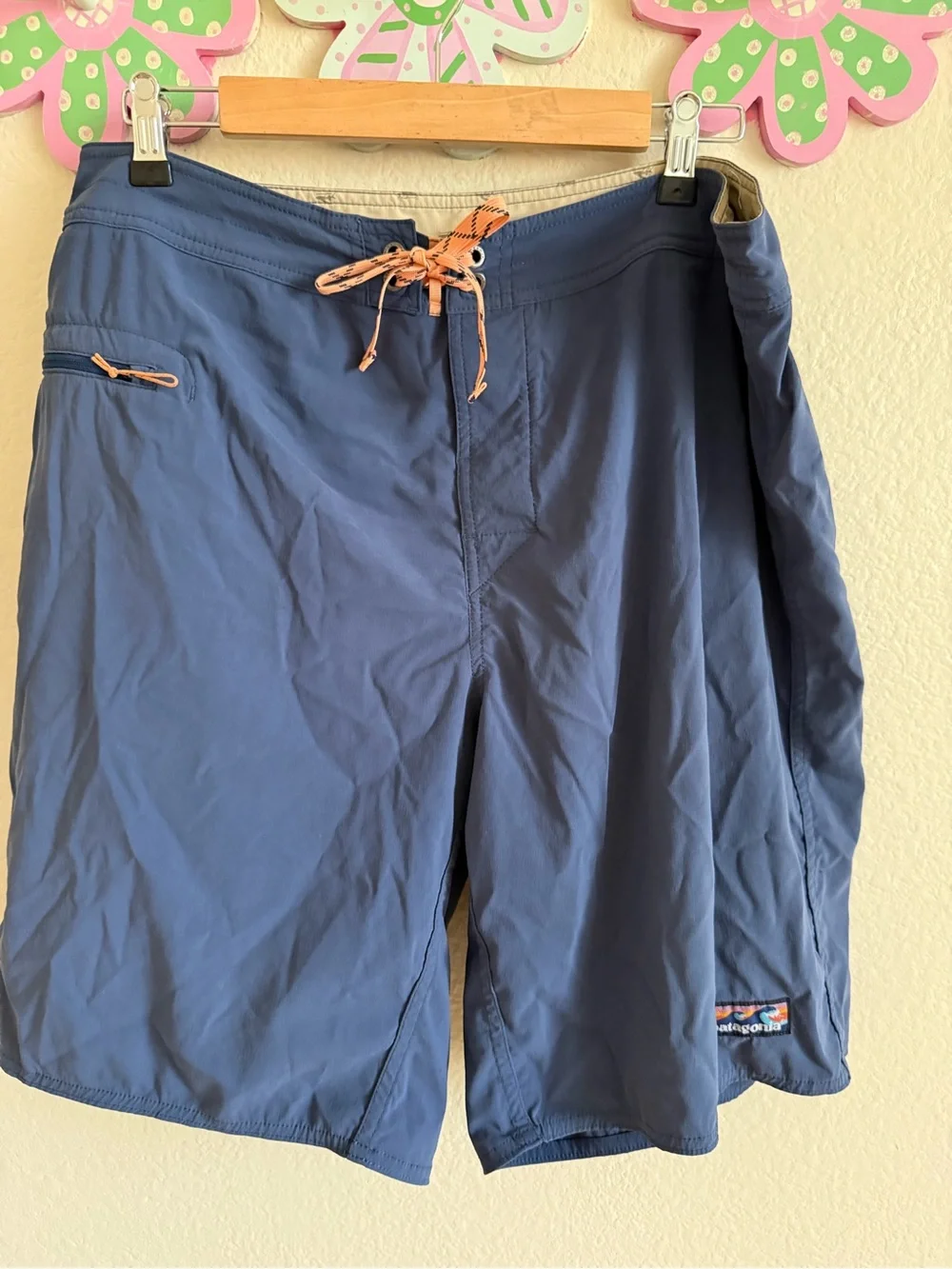 Patagonia Navy Board Shorts with Peach Drawstring Size 38